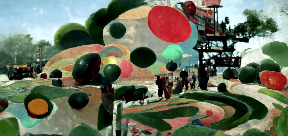 Colorful 1930s Coney Island Beach Scene