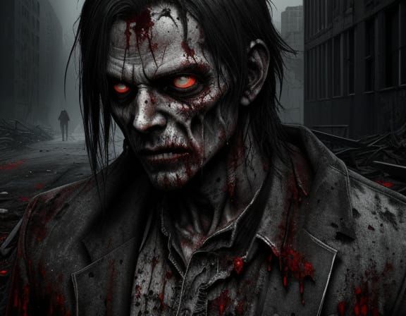 Surreal Horror Zombie in Decaying Cityscape