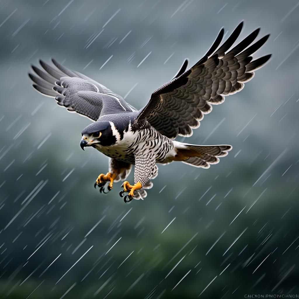 Peregrine Falcon Hunting in Storm, Professional Photography