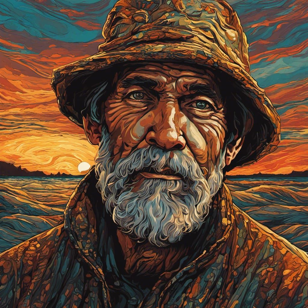 Ethereal Fisherman Portrait in Digital Painting Style