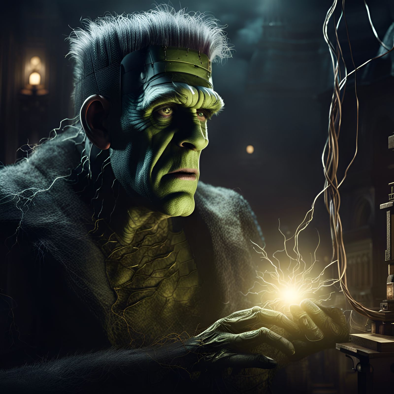 Cinematic Frankenstein Monster with Electricity