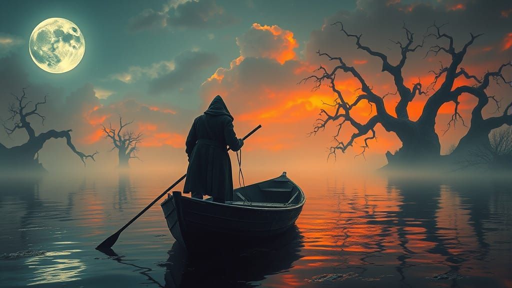 The Ferryman Navigates a Haunting, Moonlit Lake