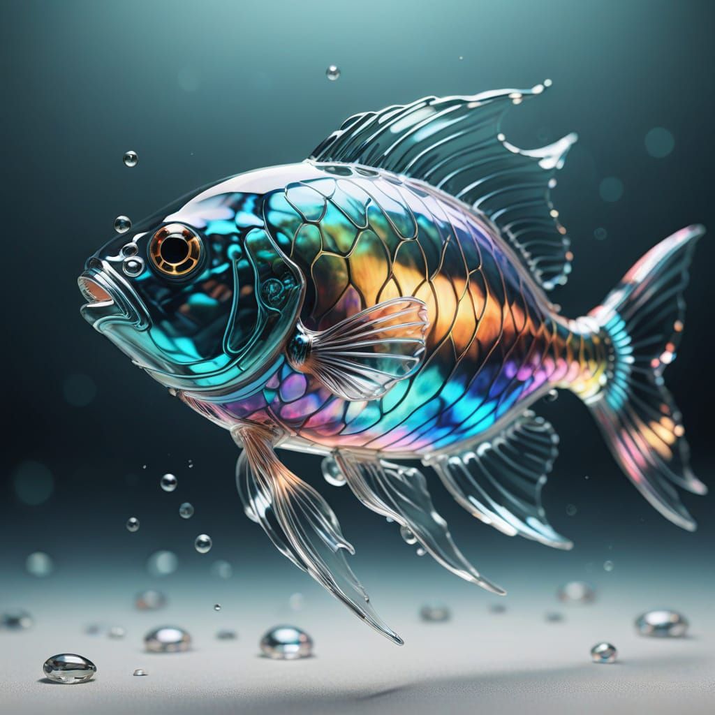 Glass Fish Sculpture in Oil Painting Style