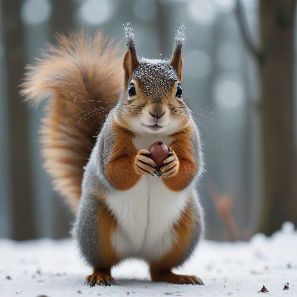 Surreal Winter Wonderland Squirrel in Cinematic Close-up