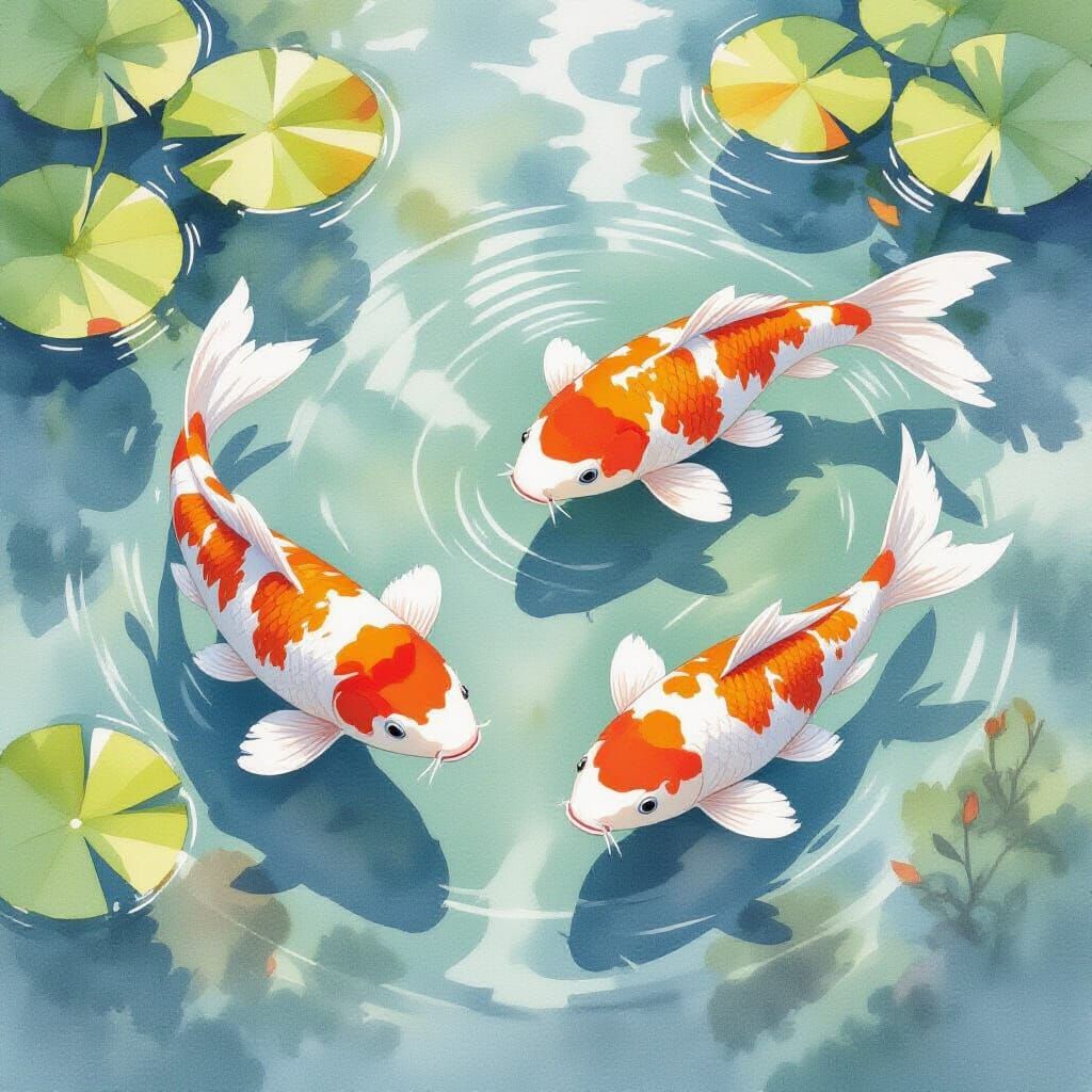 Zen Watercolor Koi Pond with Lily Pads
