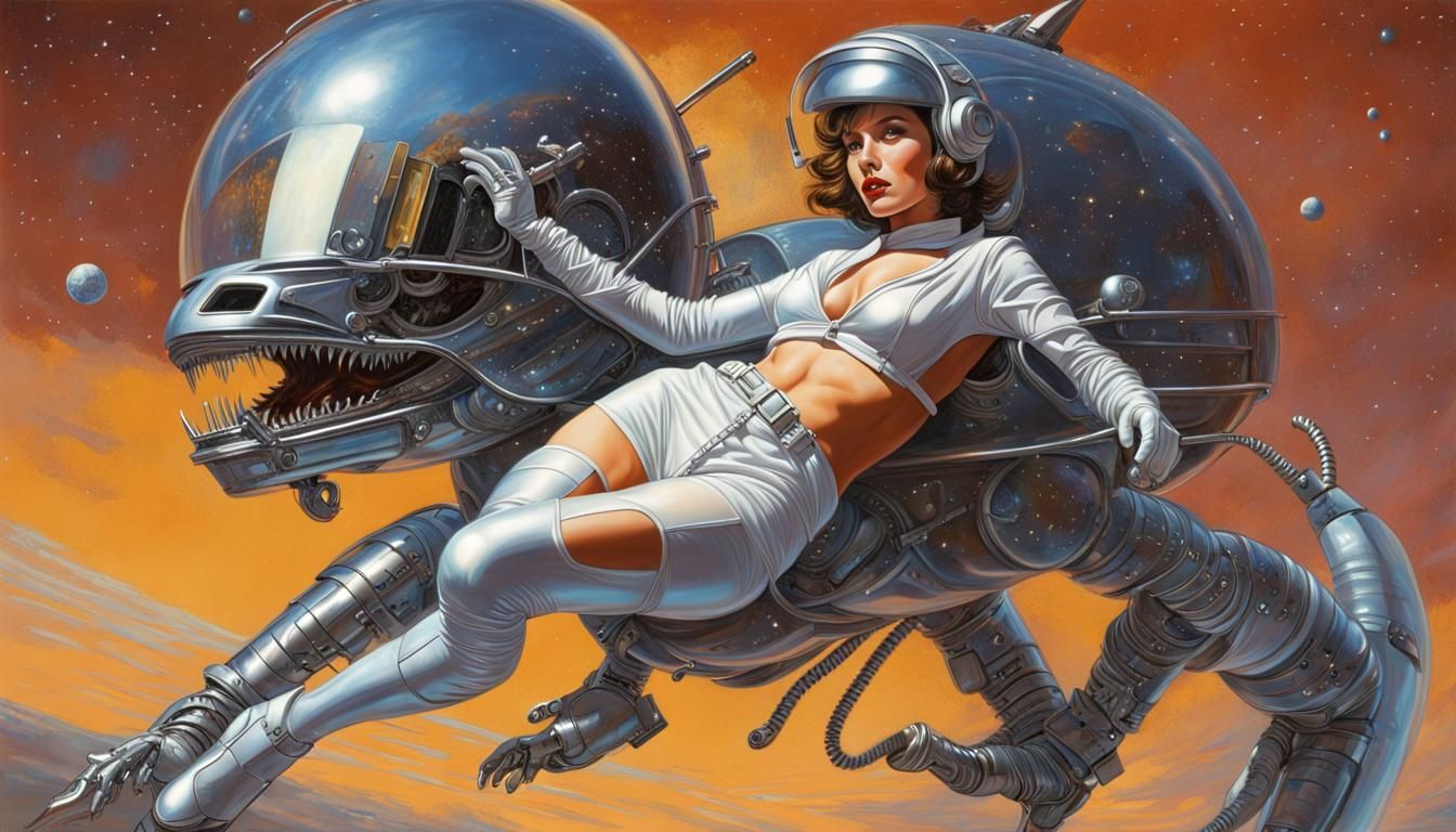 Retro Cyberpunk Space Rider in Sorayama Style