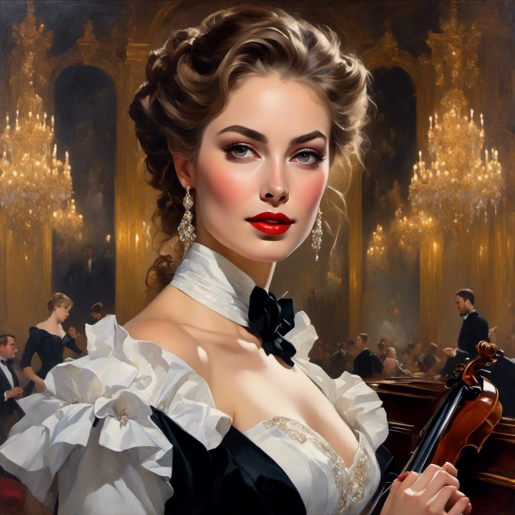 Elegant Female Conductor Portrait in Opera Setting