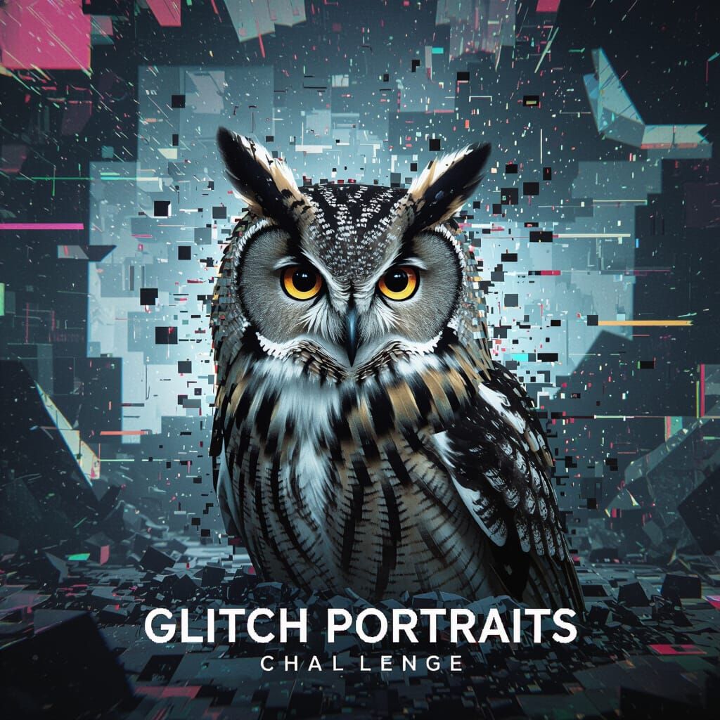 Glitch Art: Wise Owl Portrait in Digital Decay