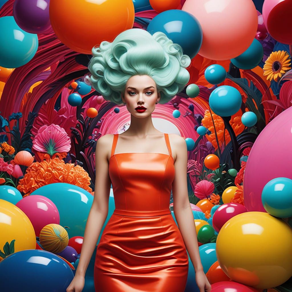 Whimsical Woman Chases Elusive Dreams in a Vibrant, Exaggera...