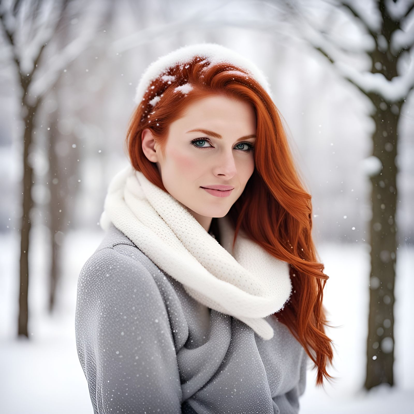 Pretty Redhead in Christmas Snow Scene