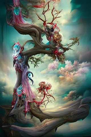 Whimsical Surreal Tree with Vibrant Colors