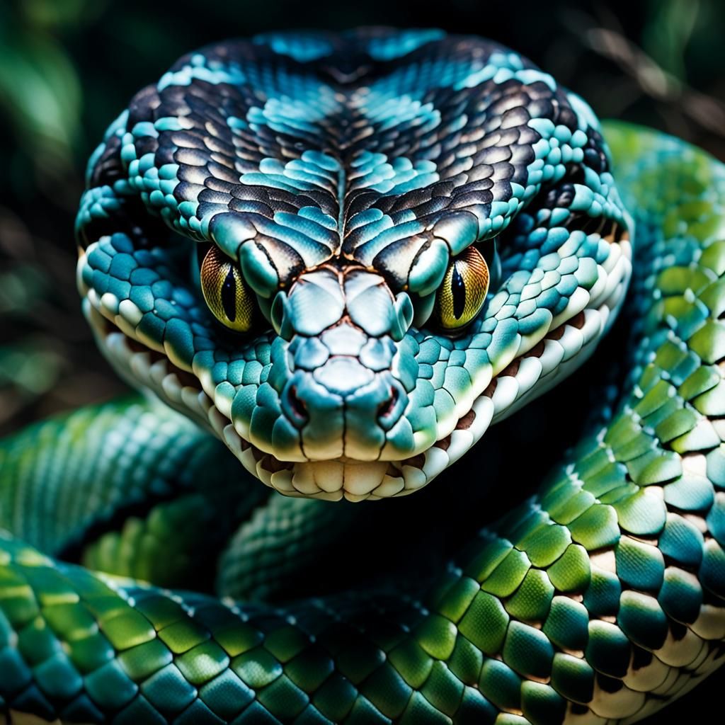 Mesmerizing Snake Face Close-Up: Detailed Matte Painting