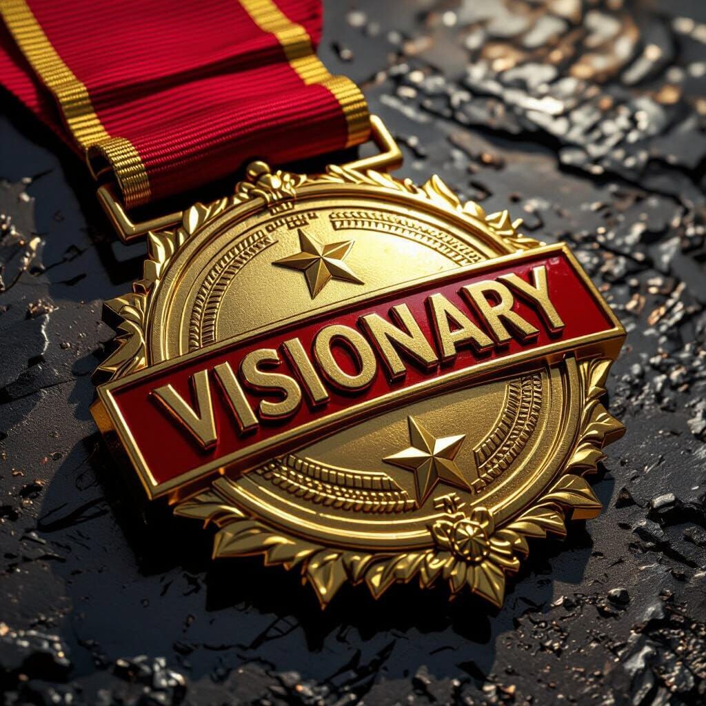 Golden Visionary Badge in Hyper-Realistic Still Life