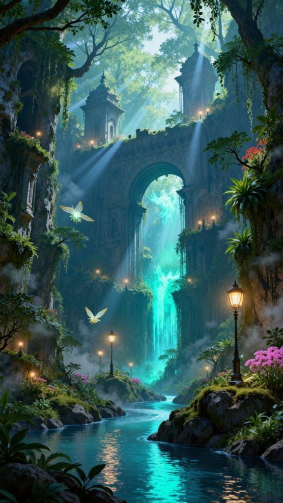 Bioluminescent Jungle Reclaims Ancient City Ruins