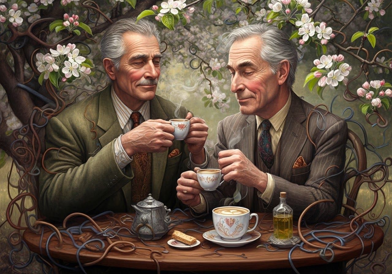 Coffee Under Apple Tree: Watercolor Painting