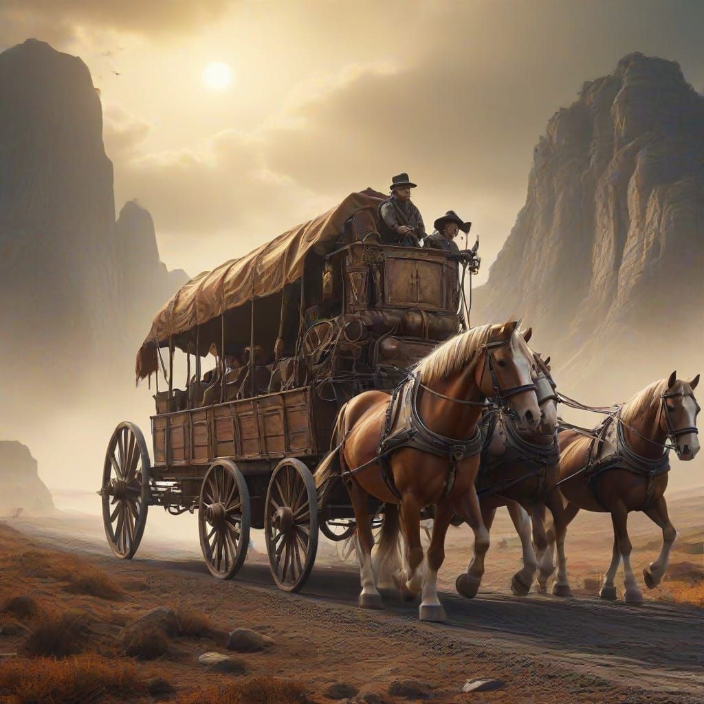 Steampunk Wagon Ride Through Lunar Landscape