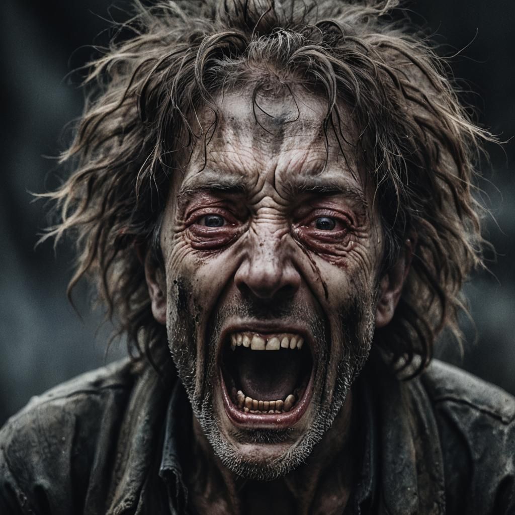 Disturbing Portrait of Despair in Engraving Style