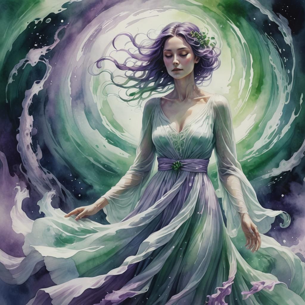 Ethereal Ghost Woman in Watercolour Vortex