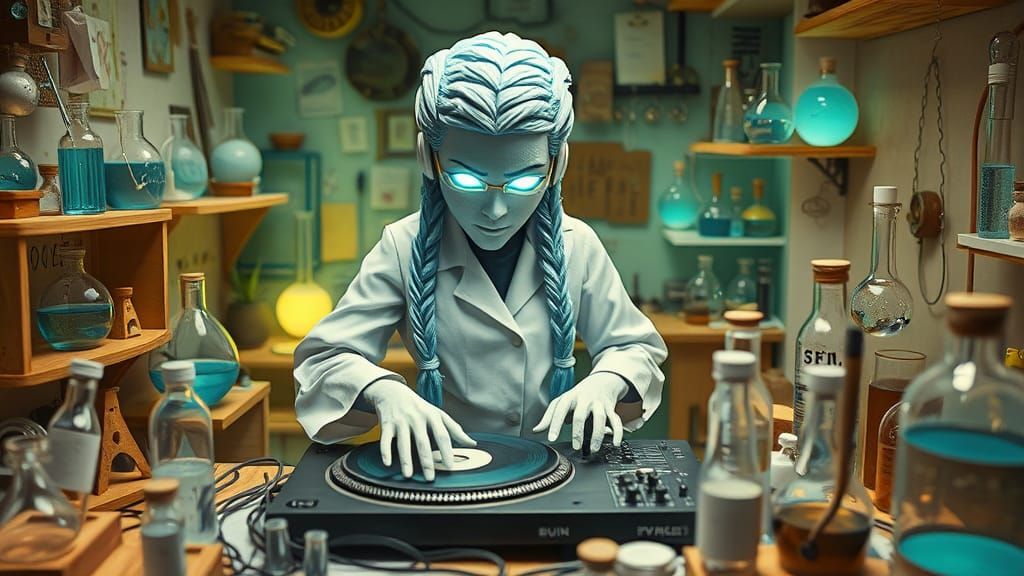 Ethereal DJ Alchemist in Origami Wonderland