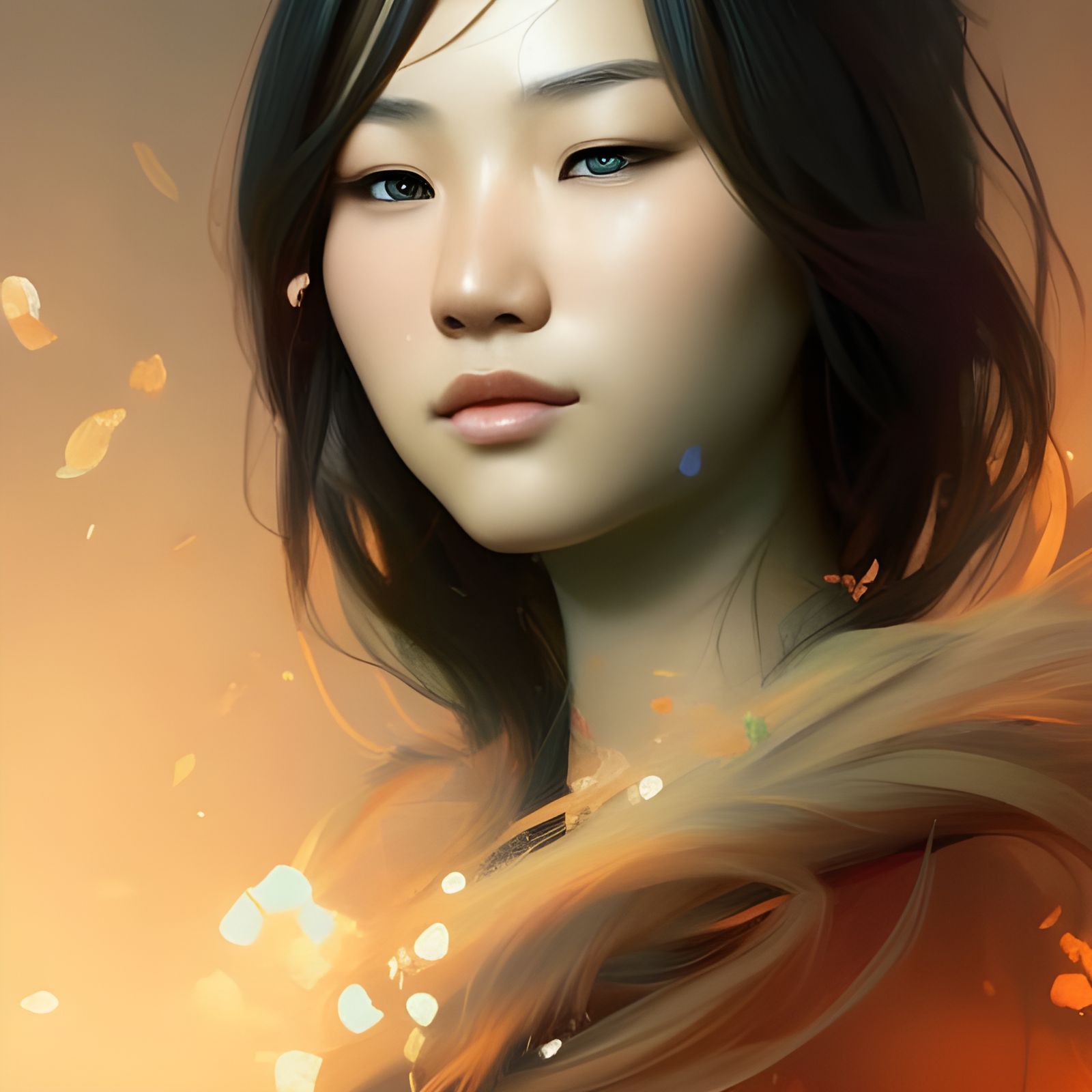 Asian Girl Portrait in Hyperdetailed Digital Art