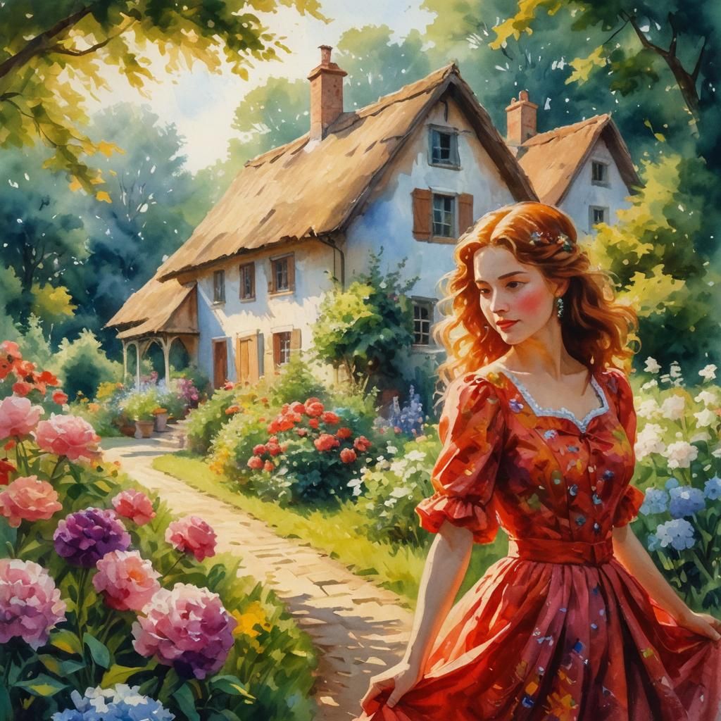 Gouache Garden Promenade: An Impressionist Masterpiece