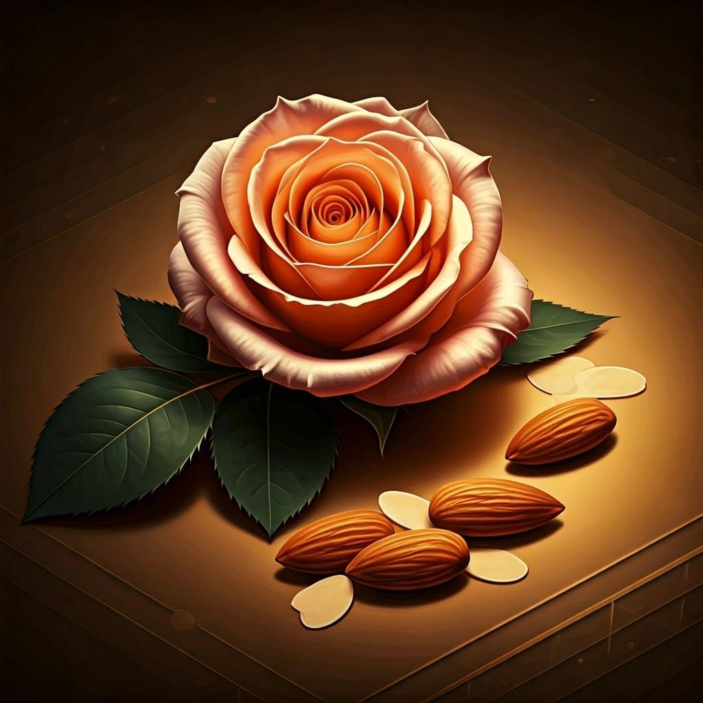 Elegant Rose with Almonds in Art Deco Cubist Style