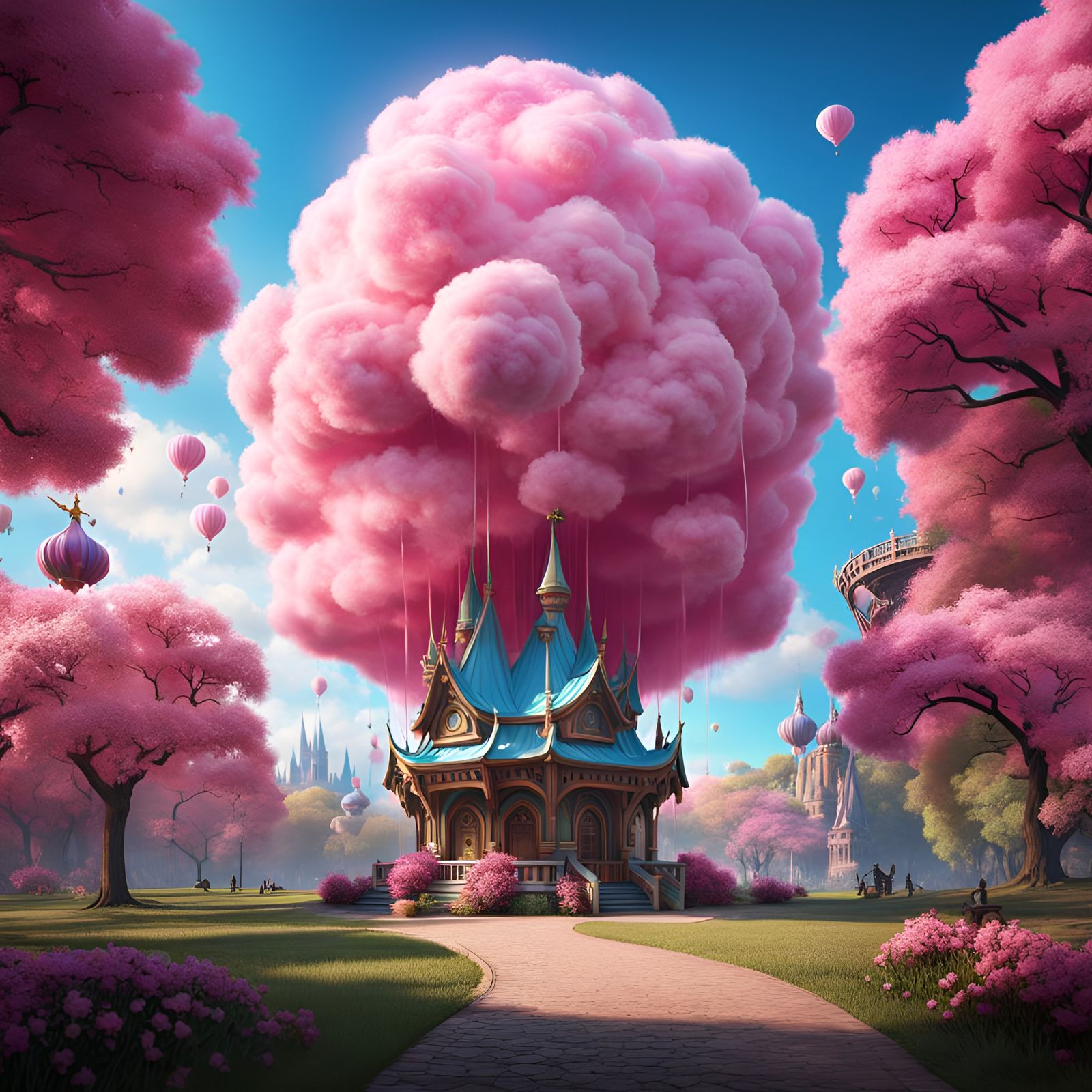 Happy Time Eating Cotton Candy in the Park