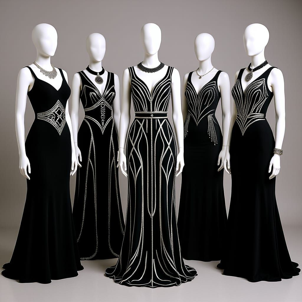 Art Deco Couture Fashion Collection on Mannequins