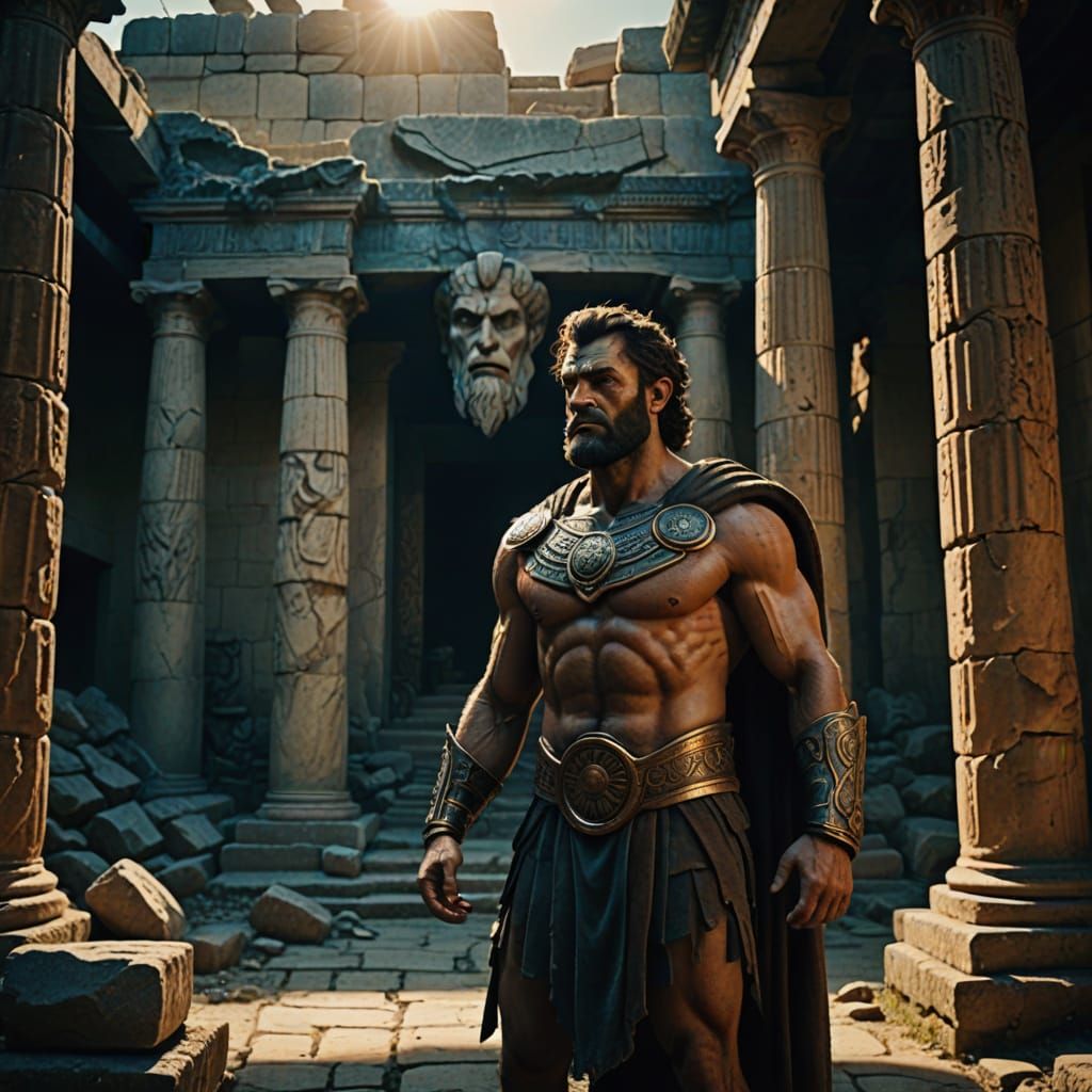 Cronus, Titan of Time, in Ancient Temple