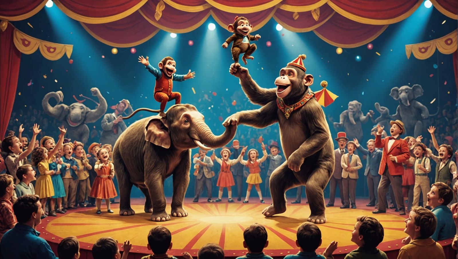 Monkey Balances Elephant in Circus Spectacle
