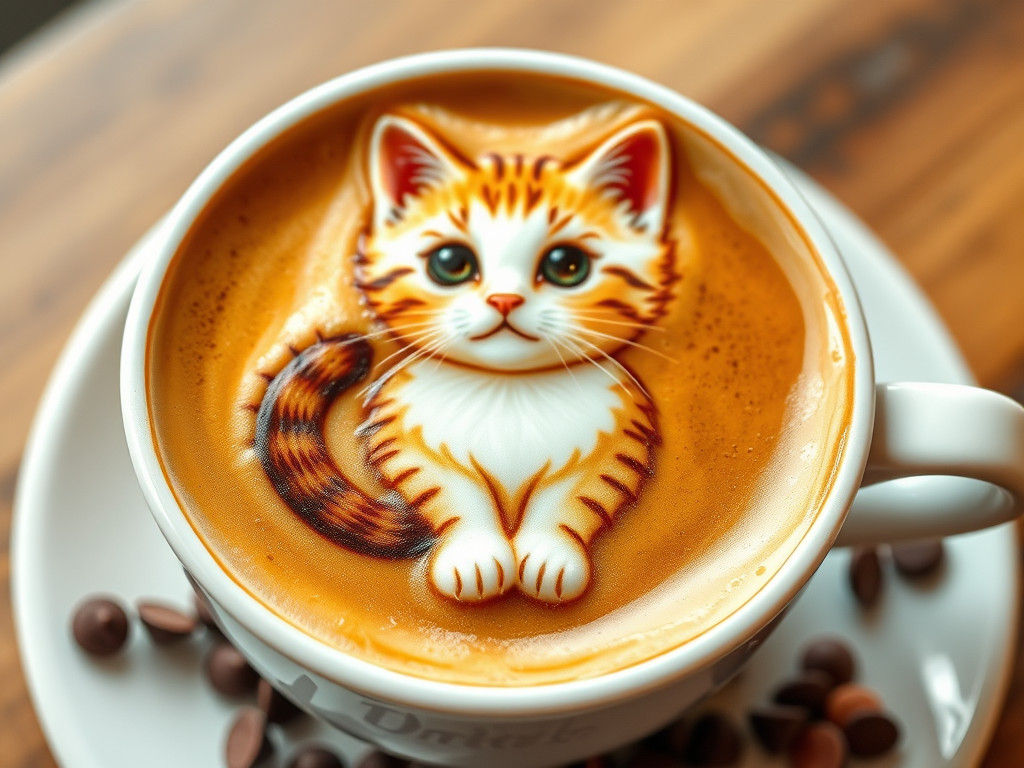 Delightful Kitten Latte Art on White Cup