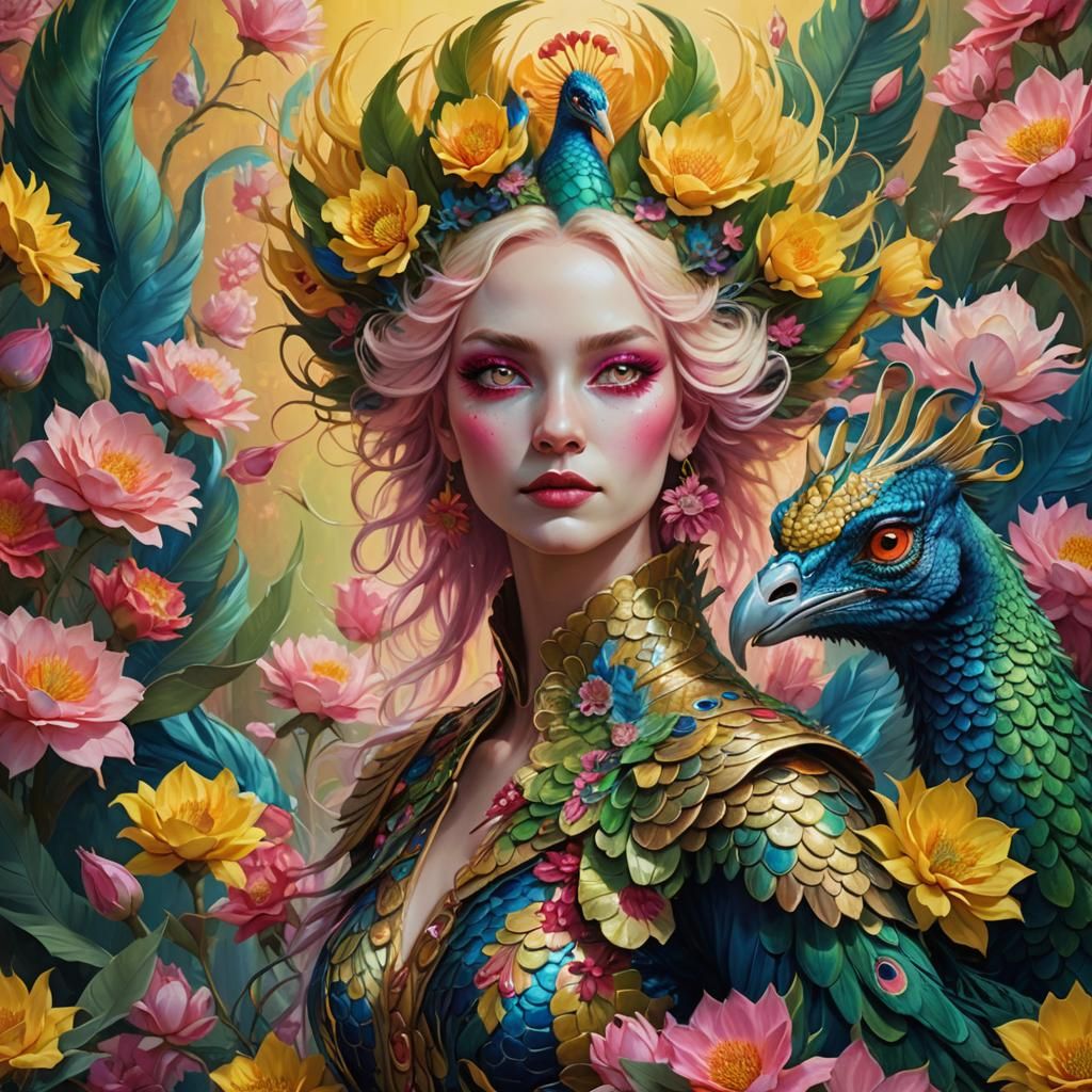 Dragon Peacock Woman Portrait in Epic Fantasy Style