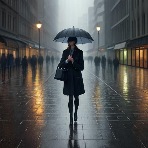 Rainy Cityscape in Impressionist Style