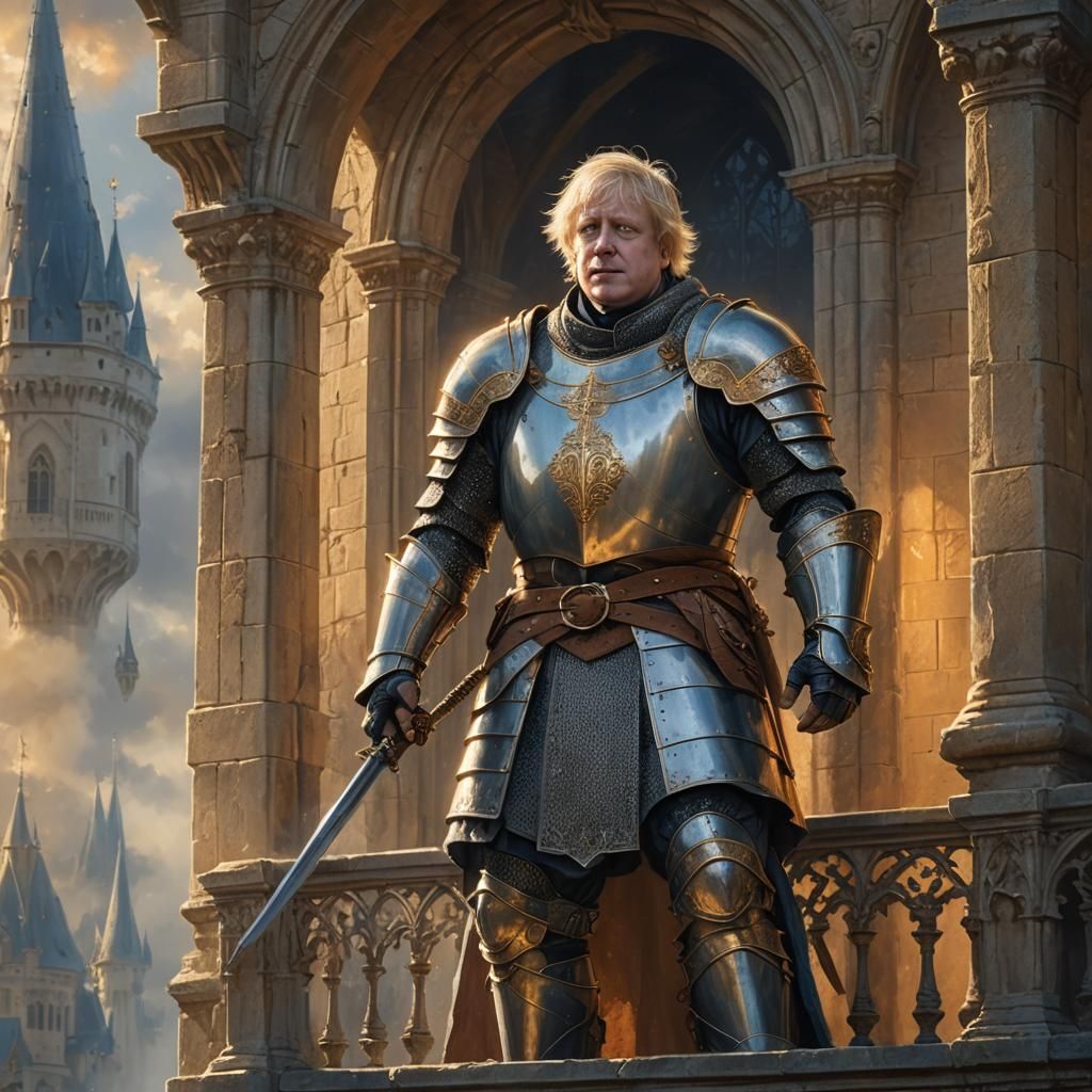 Medieval Knight Overlooking Kingdom in Fantasy Art Style