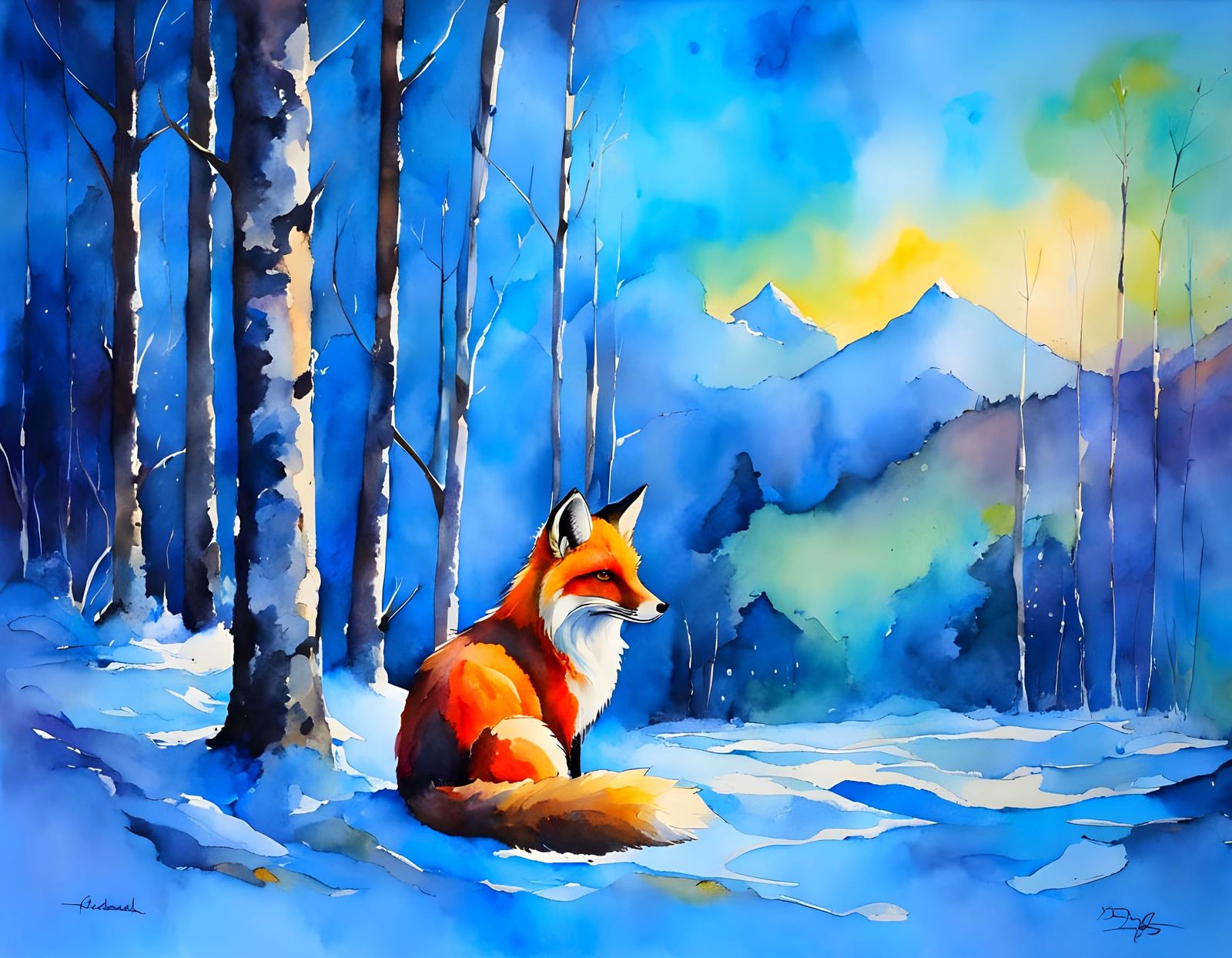 Vivid Watercolor Fox Painting with Vibrant Colors