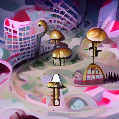 Dystopian Dreamland with Clocks and Mushrooms