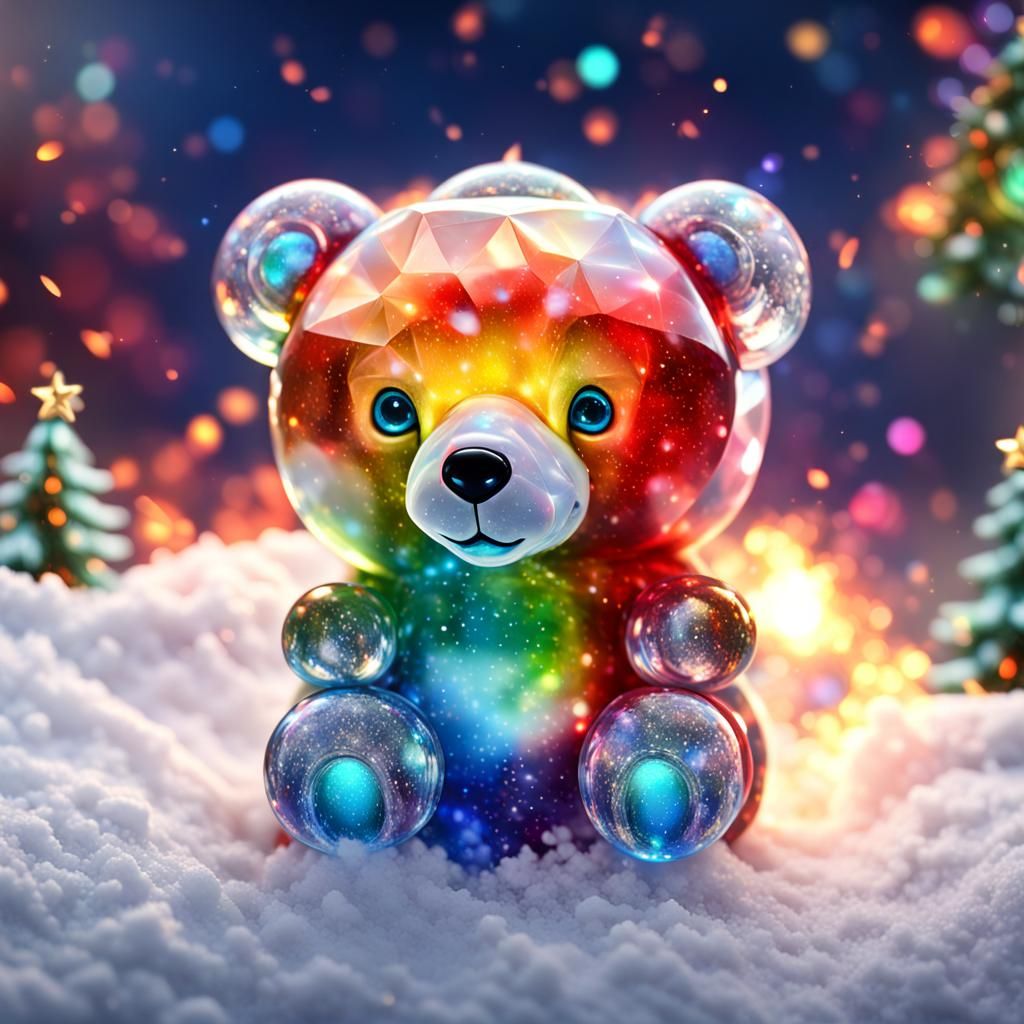 Diamond Glass Bear with Rainbow Fire, 4K