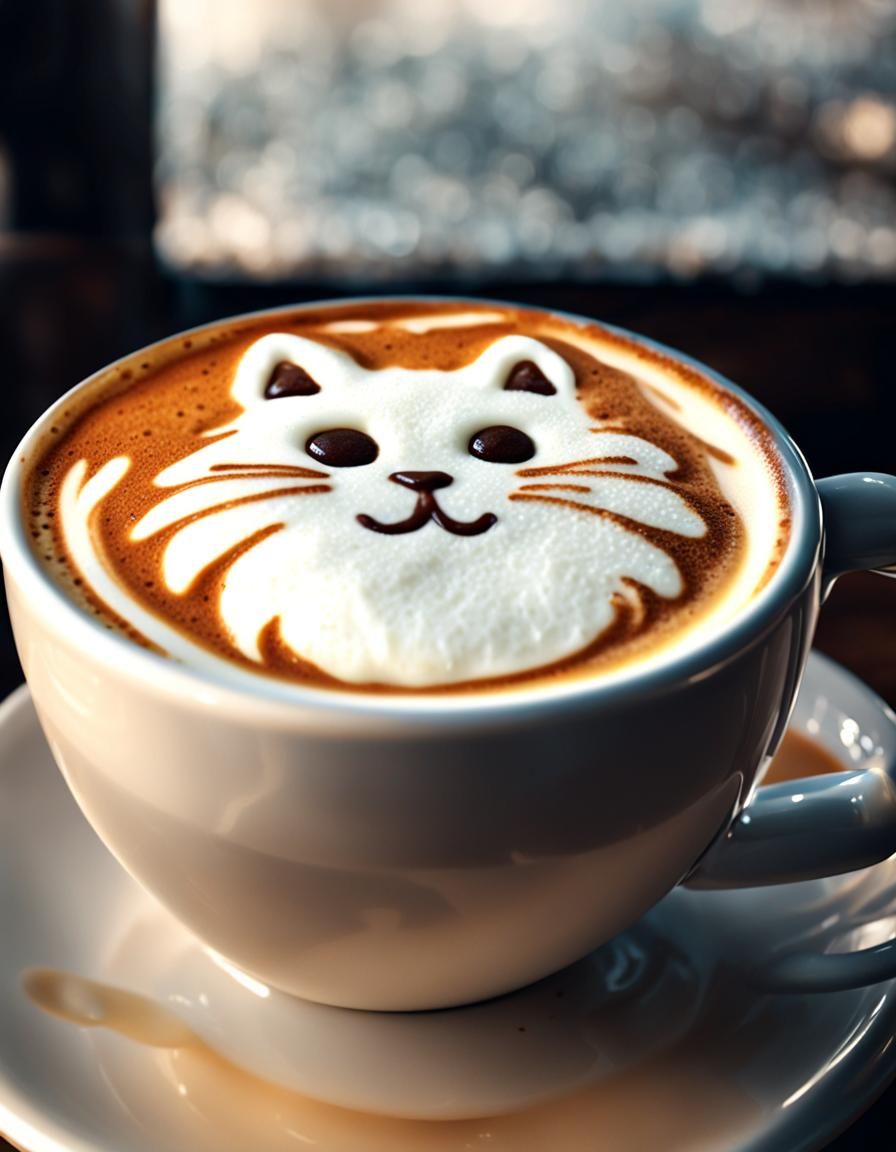 Fluffy creamy latte Cat art