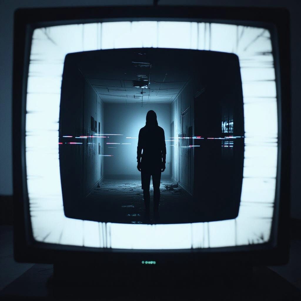 Disturbing VHS Glitch Horror on Analog TV Screen