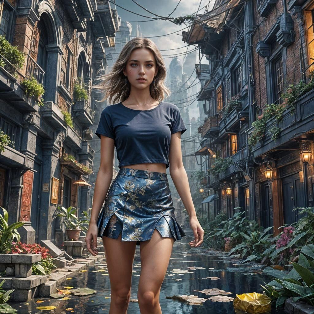 Vibrant Woman in Mini Skirt: Detailed Matte Painting