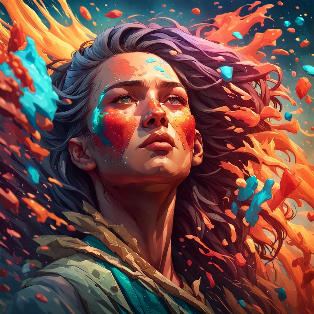 Hyperrealistic Portrait of Strength in Splash Art Style