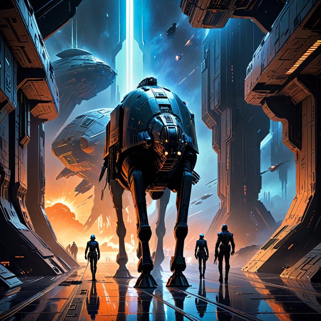 Cybernetic Admiral Rides Horse Through Starship in Gritty Sc...