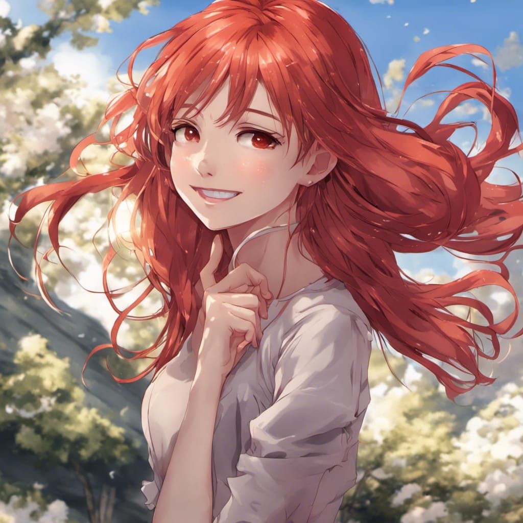 Stunning Red Haired Girl in Anime Style