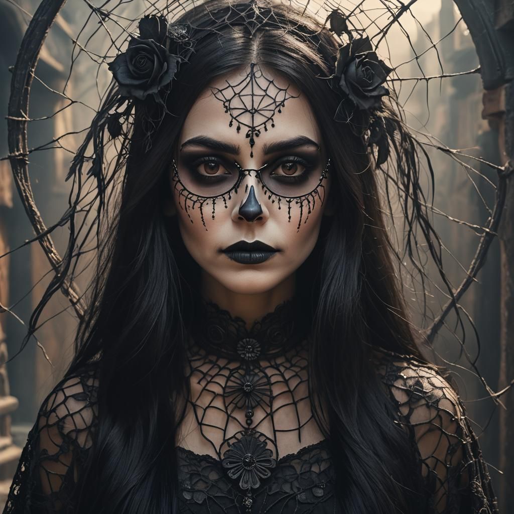 Young Russian Woman as Catrina in Gothic Art