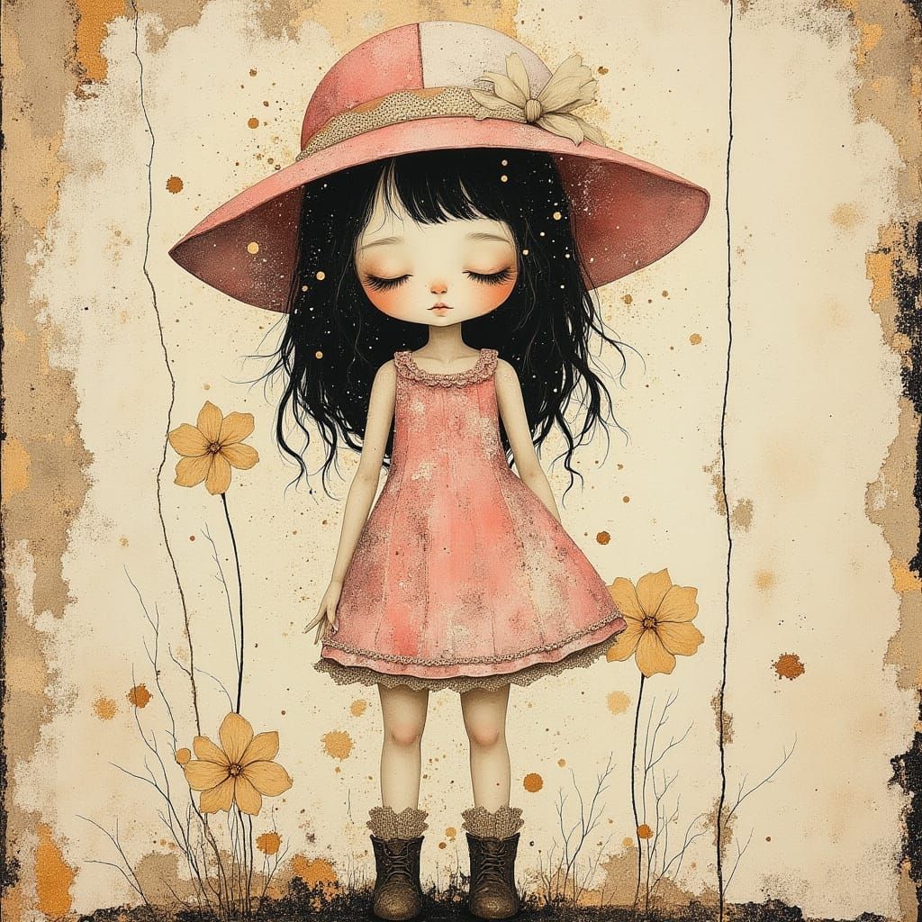 Nostalgic Doll-like Child in Vintage Surrealism