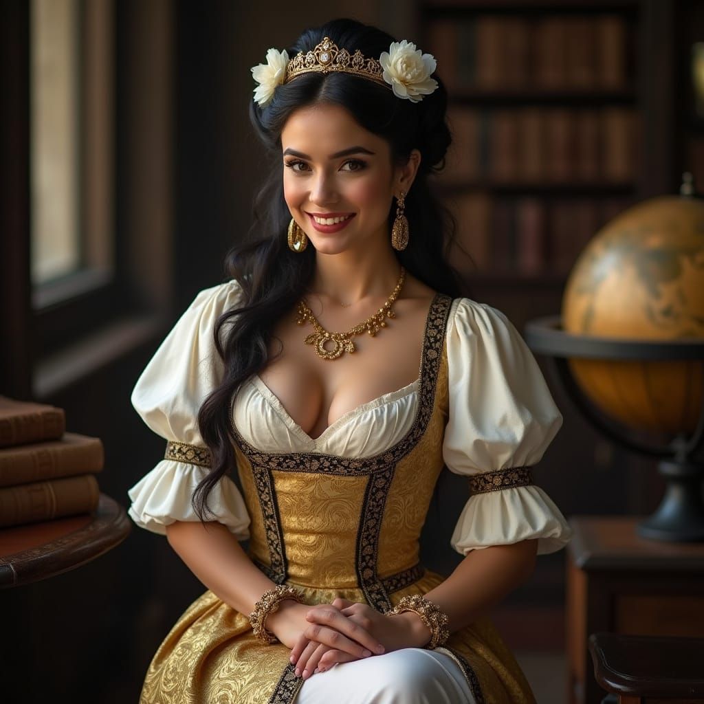 Elegant British Princess Portrait in Gothic Study