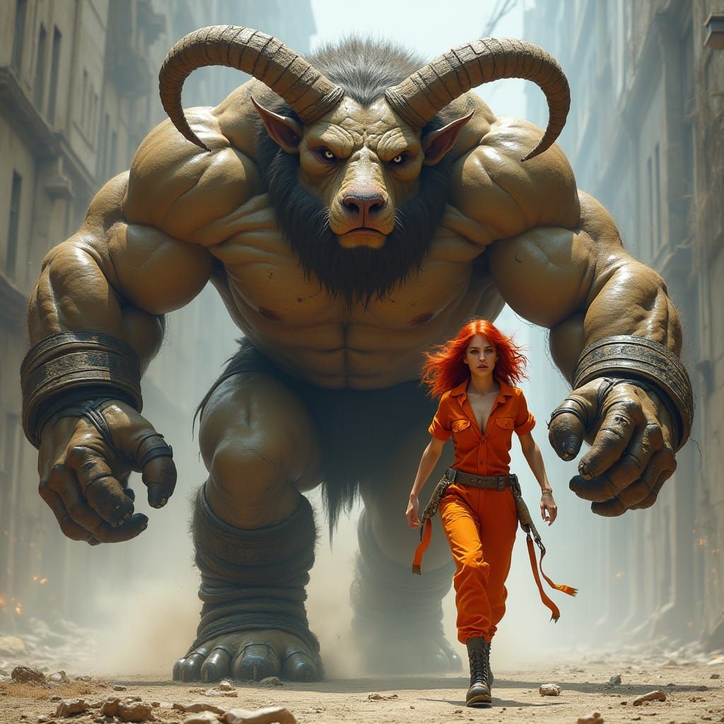 Muscled Aries Warrior Charges Forward with Unbridled Ferocit...