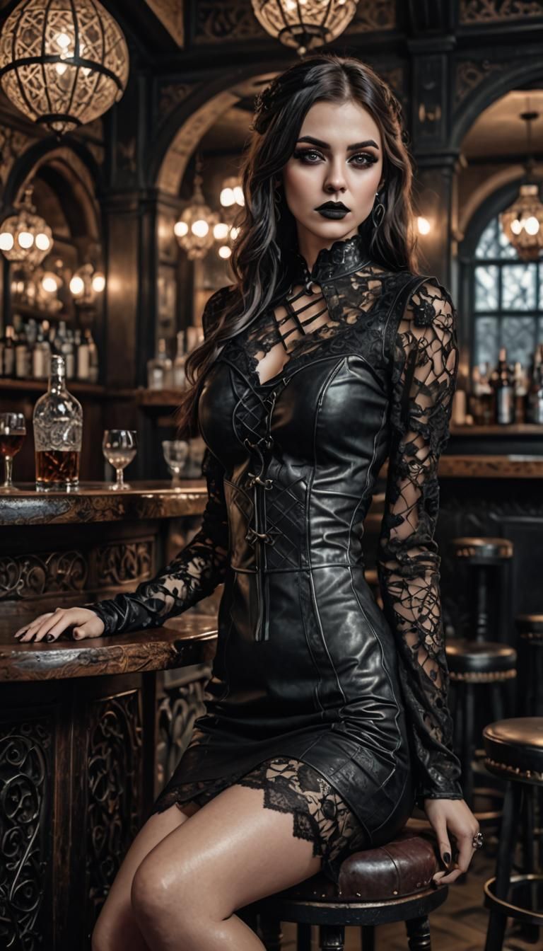 Gothic Lady in Leather and Lace in Volumetric Light