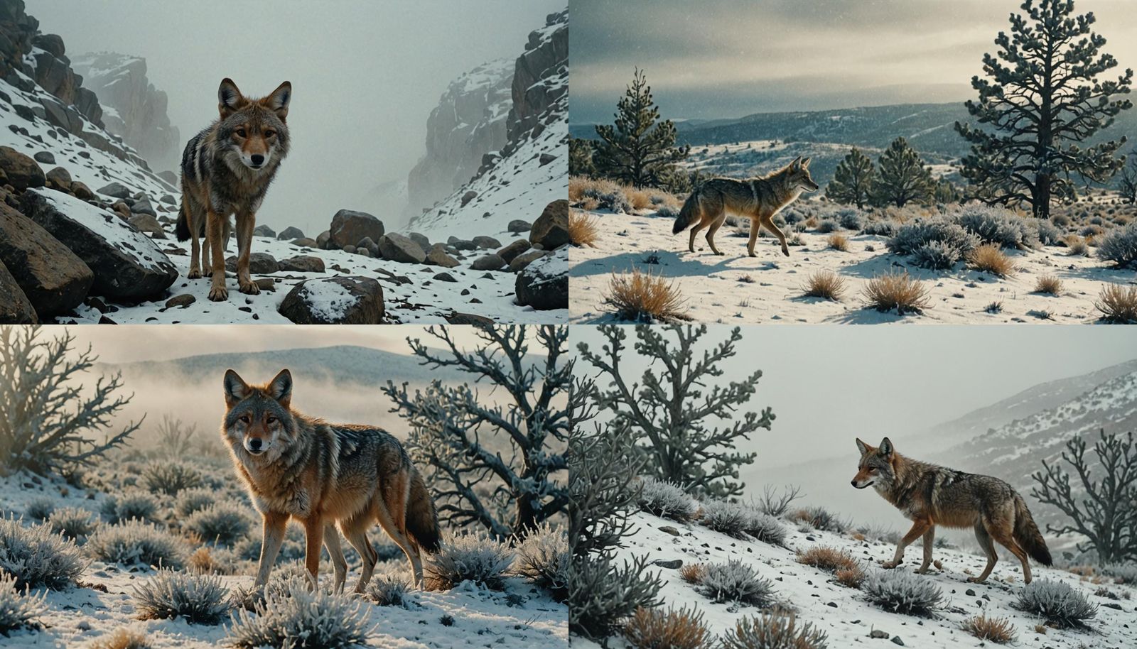 Coyote in Snowy Nevada Landscape as Oil Painting
