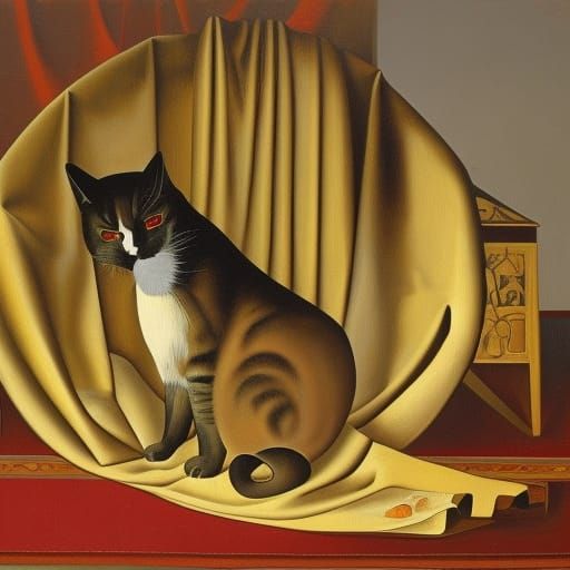 Relaxing Cat with Handkerchief in Surrealist Style